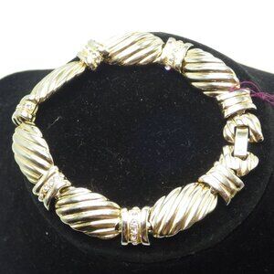 Antique Gold Tone Link Bracelet Rhinestone Accents